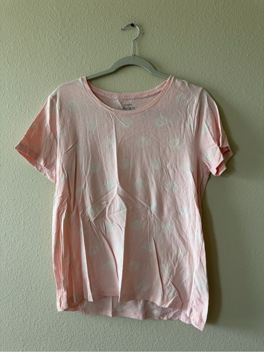 J. Crew Pale Pink Short Sleeve Shell-Print Tee